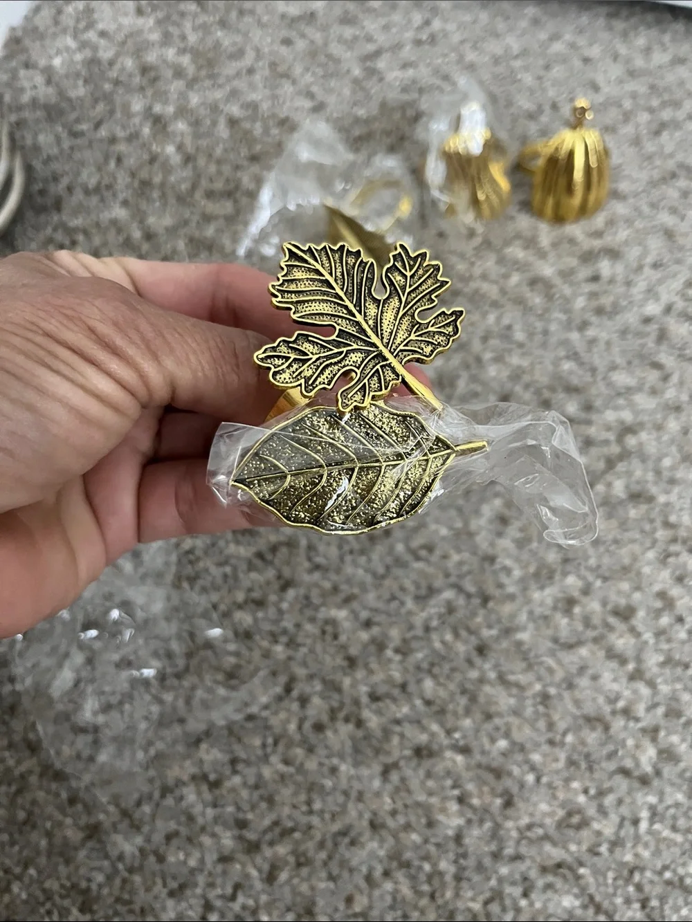 Fall Napkins rings. Vintage gold. Table setting decorations set of six